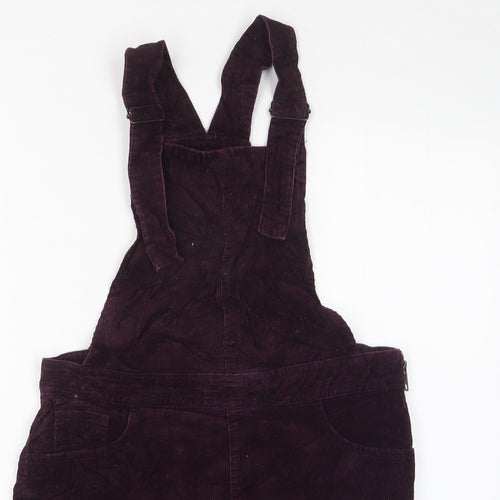 New Look Womens Purple Cotton Pinafore/Dungaree Dress Size 12 Square Neck Zip - Pockets