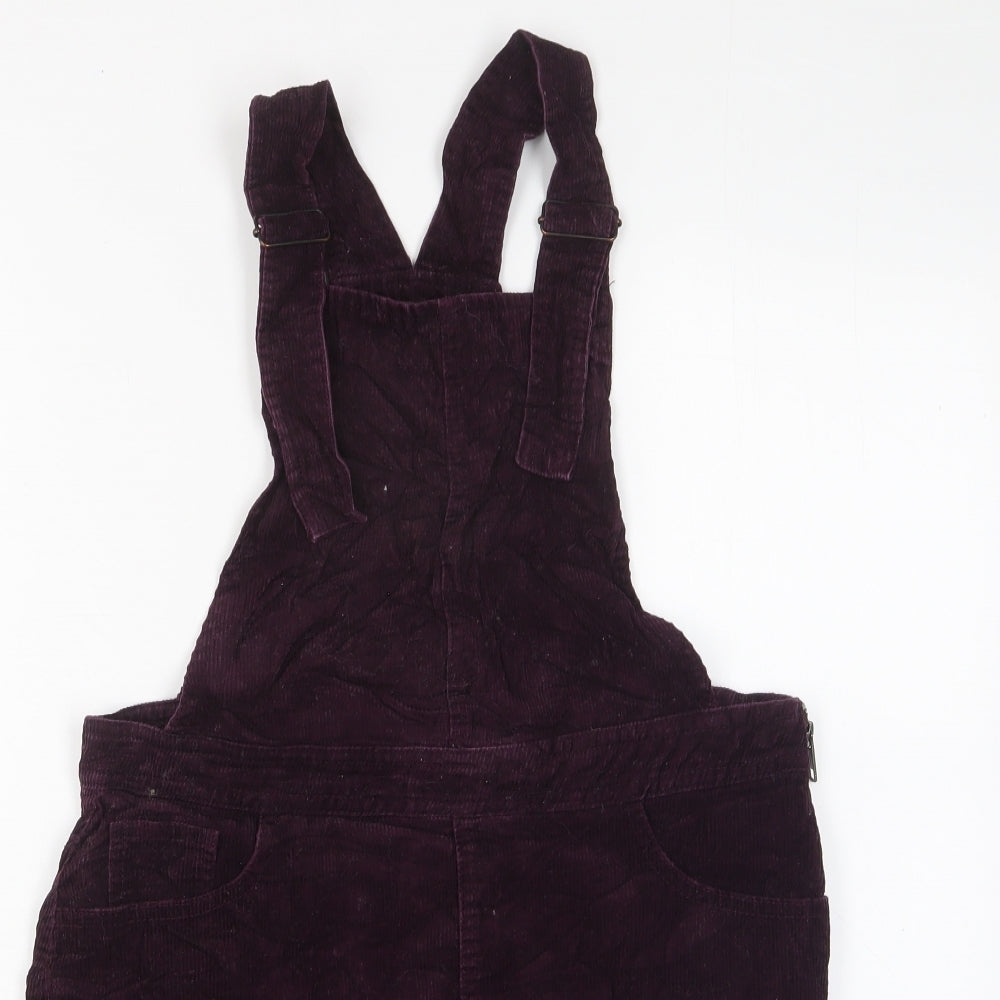New Look Womens Purple Cotton Pinafore/Dungaree Dress Size 12 Square Neck Zip - Pockets