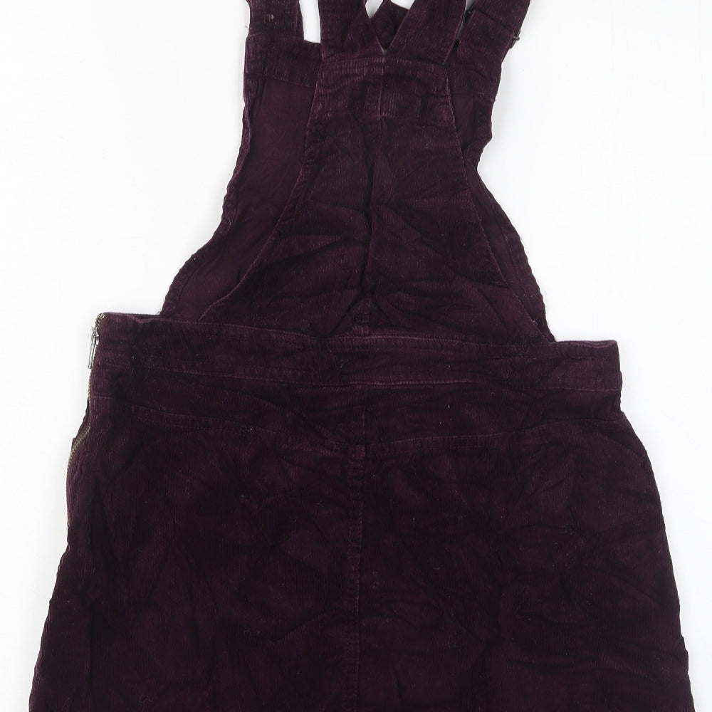 New Look Womens Purple Cotton Pinafore/Dungaree Dress Size 12 Square Neck Zip - Pockets