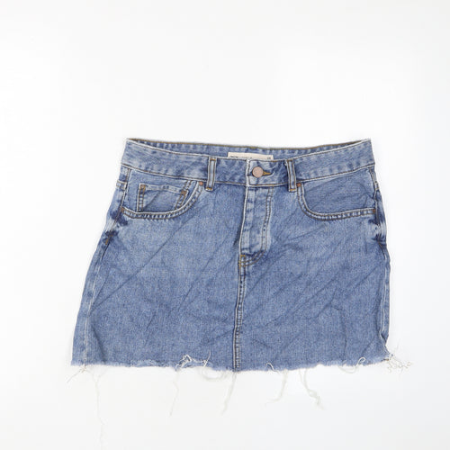 ASOS Womens Blue Cotton A-Line Skirt Size 10 Zip - Pockets