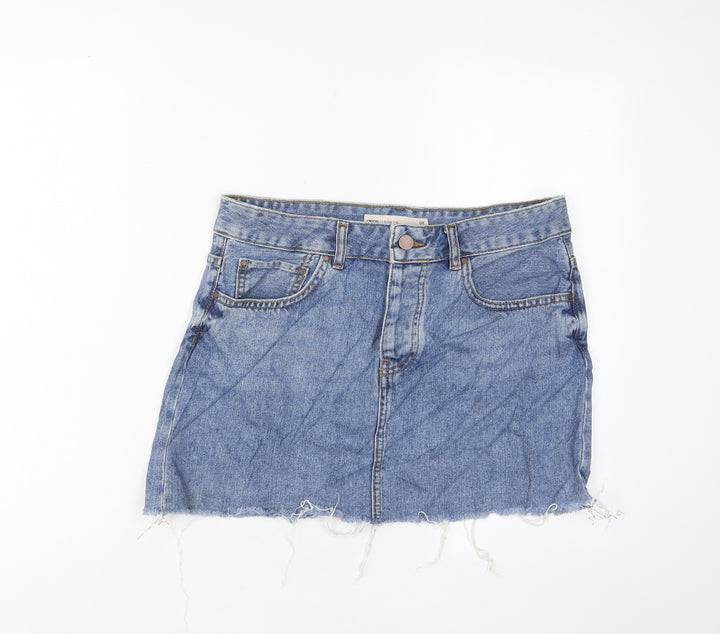 ASOS Womens Blue Cotton A-Line Skirt Size 10 Zip - Pockets