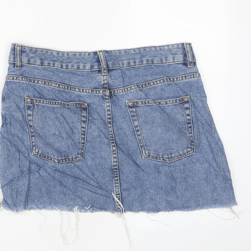 ASOS Womens Blue Cotton A-Line Skirt Size 10 Zip - Pockets