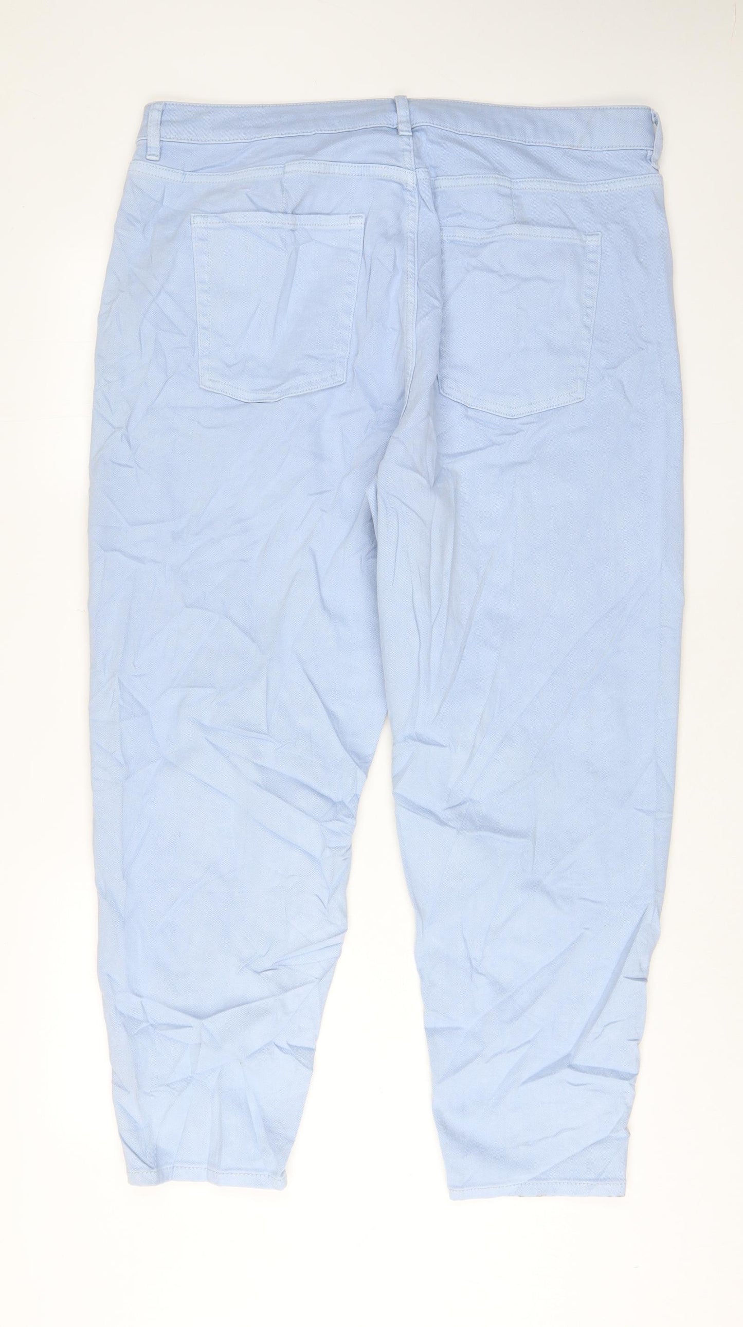 Marks and Spencer Womens Blue Cotton Mom Jeans Size 20 L29 in Regular Zip - Ankle zip, Pockets