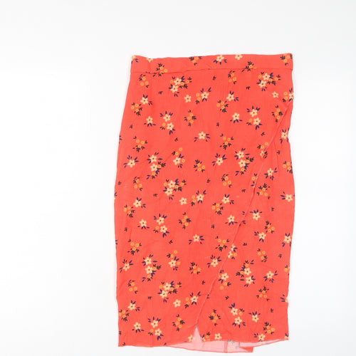 PRETTYLITTLETHING Womens Red Floral Polyester Wrap Skirt Size 10 Zip