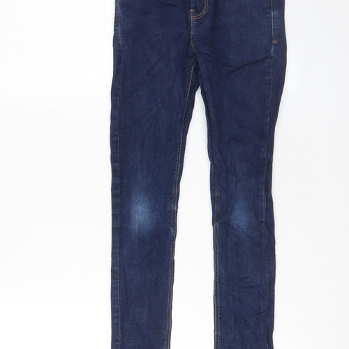 NEXT Girls Blue Cotton Skinny Jeans Size 11 Years L25 in Regular Zip - Adjustable waist, Pockets