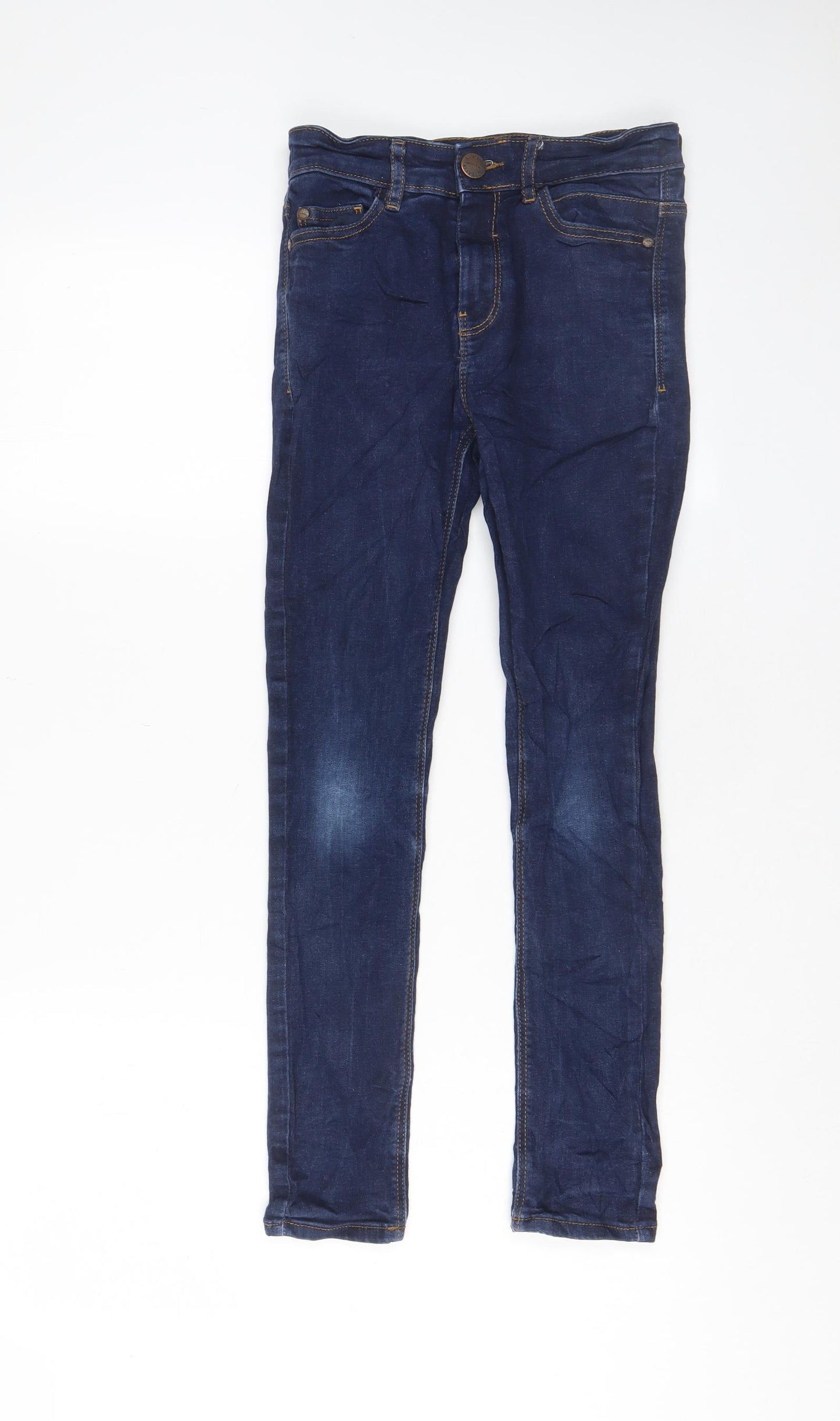 NEXT Girls Blue Cotton Skinny Jeans Size 11 Years L25 in Regular Zip - Adjustable waist, Pockets