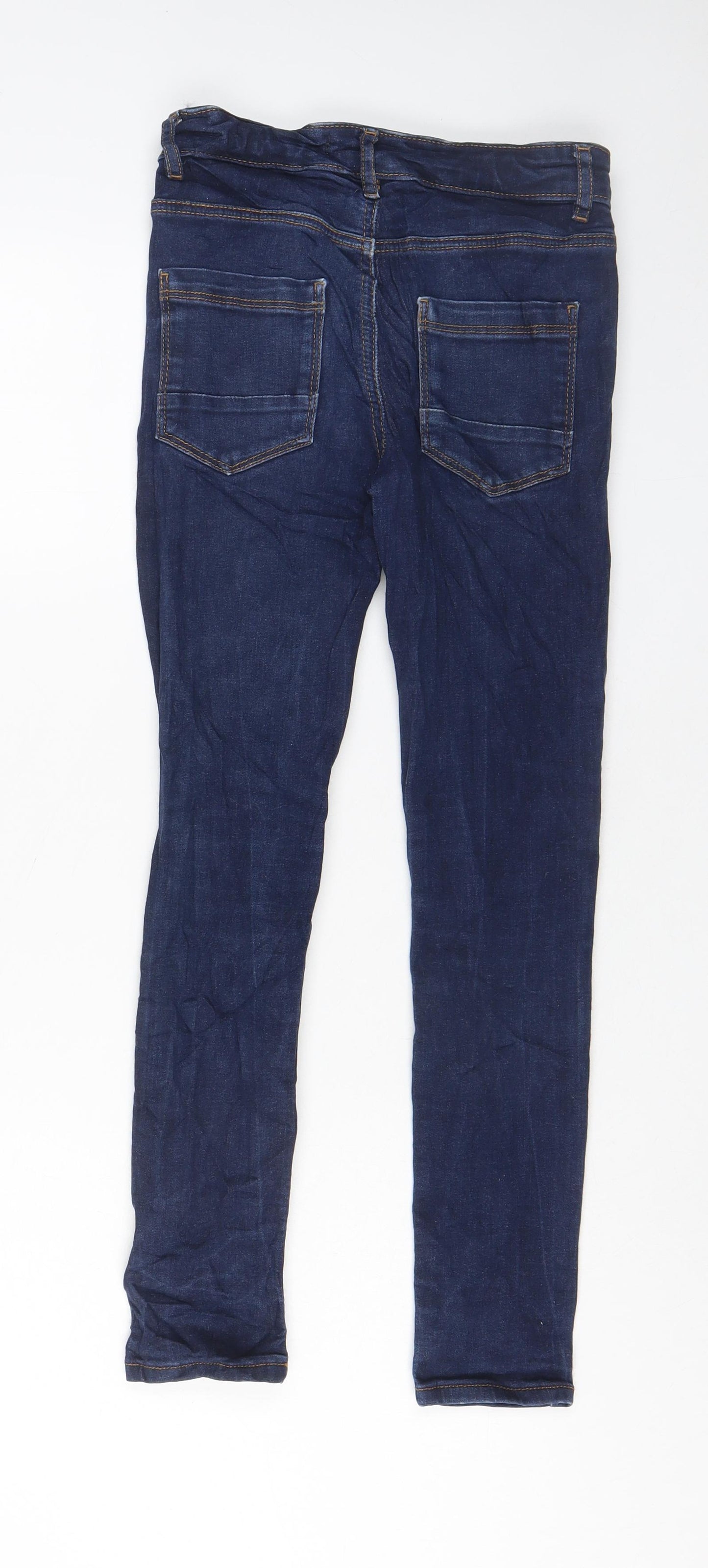 NEXT Girls Blue Cotton Skinny Jeans Size 11 Years L25 in Regular Zip - Adjustable waist, Pockets