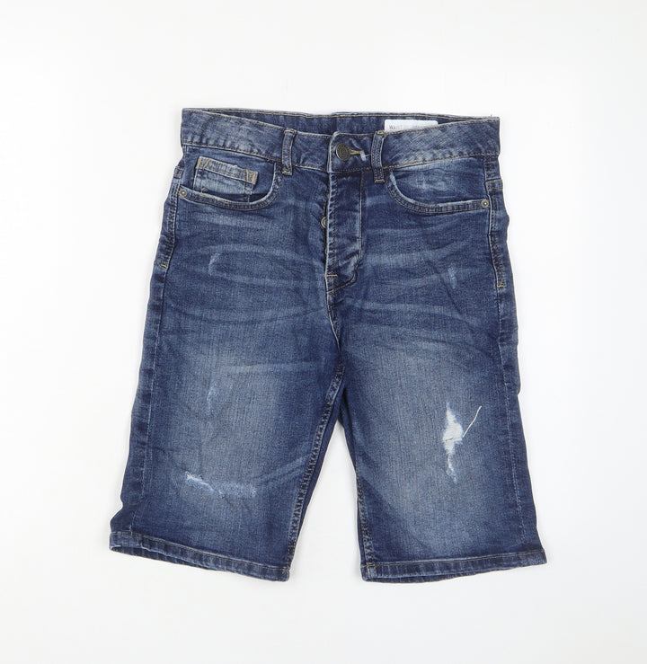 Denim & Co. Mens Blue Cotton Bermuda Shorts Size 28 in L11 in Slim Button - Pockets