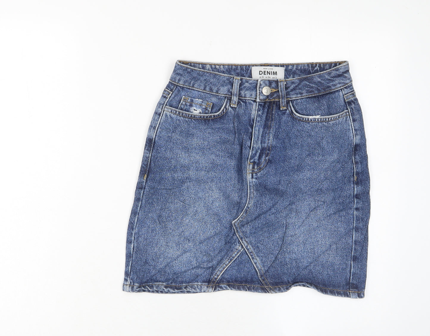 New Look Womens Blue Cotton A-Line Skirt Size 6 Zip - Pockets
