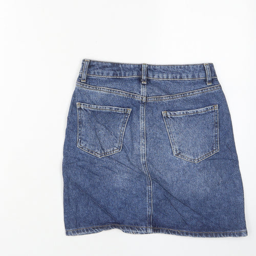 New Look Womens Blue Cotton A-Line Skirt Size 6 Zip - Pockets