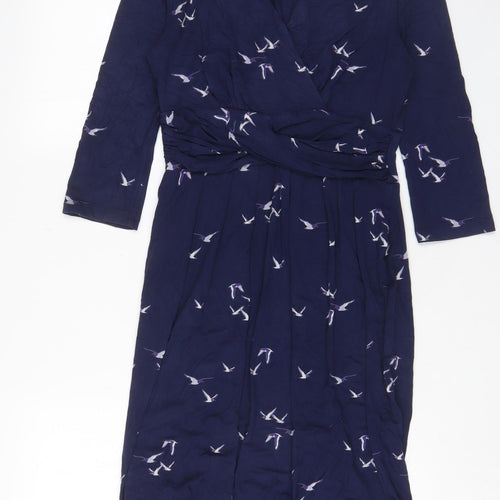 Joules Womens Blue Geometric Viscose A-Line Size 10 V-Neck Pullover - Pleated