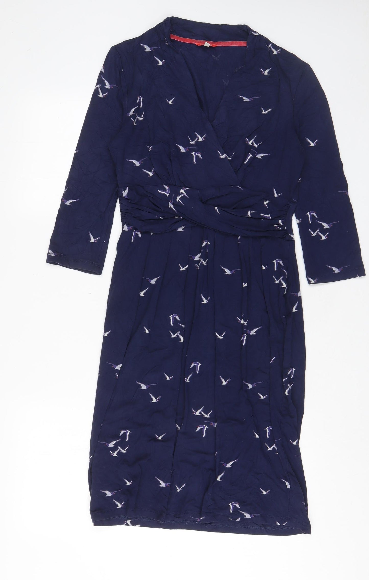 Joules Womens Blue Geometric Viscose A-Line Size 10 V-Neck Pullover - Pleated