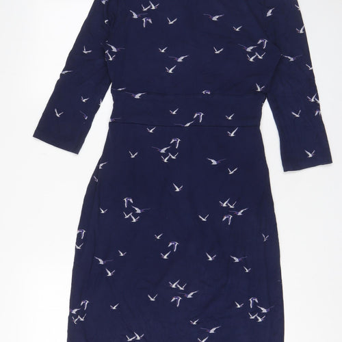 Joules Womens Blue Geometric Viscose A-Line Size 10 V-Neck Pullover - Pleated