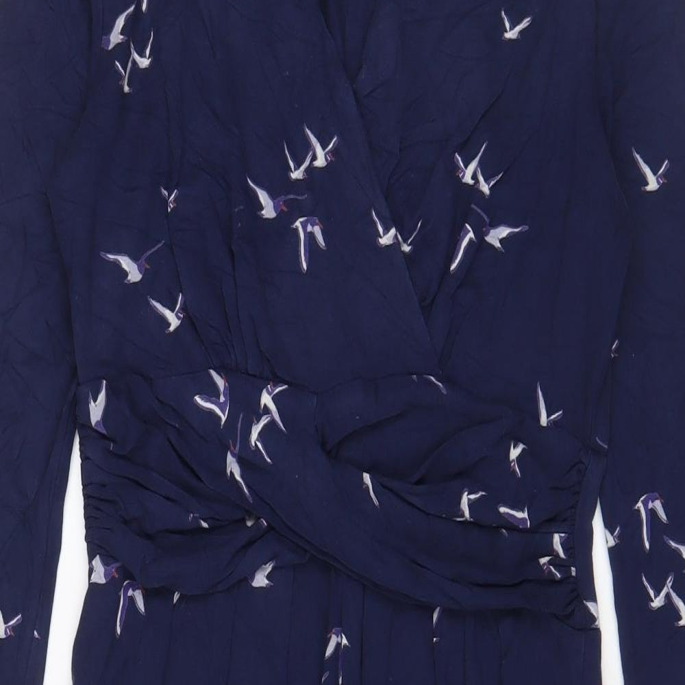 Joules Womens Blue Geometric Viscose A-Line Size 10 V-Neck Pullover - Pleated