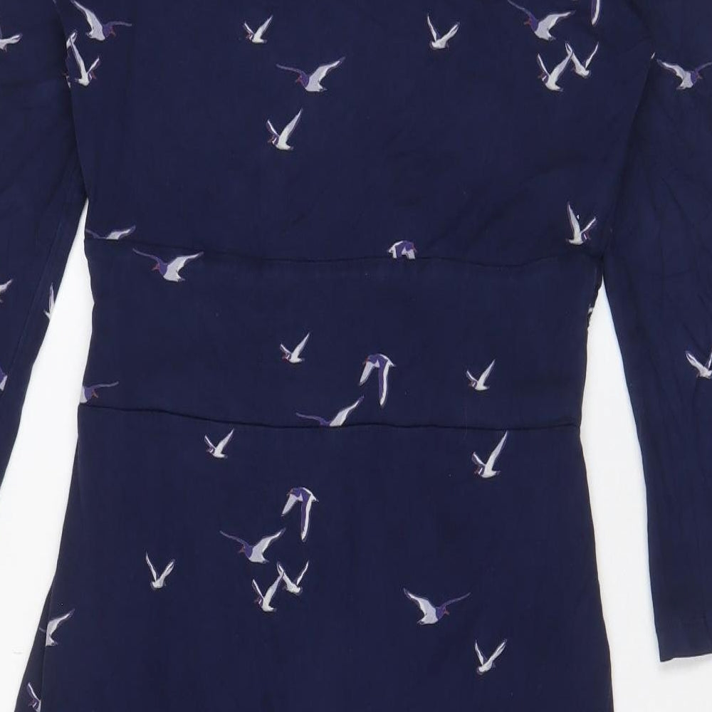 Joules Womens Blue Geometric Viscose A-Line Size 10 V-Neck Pullover - Pleated
