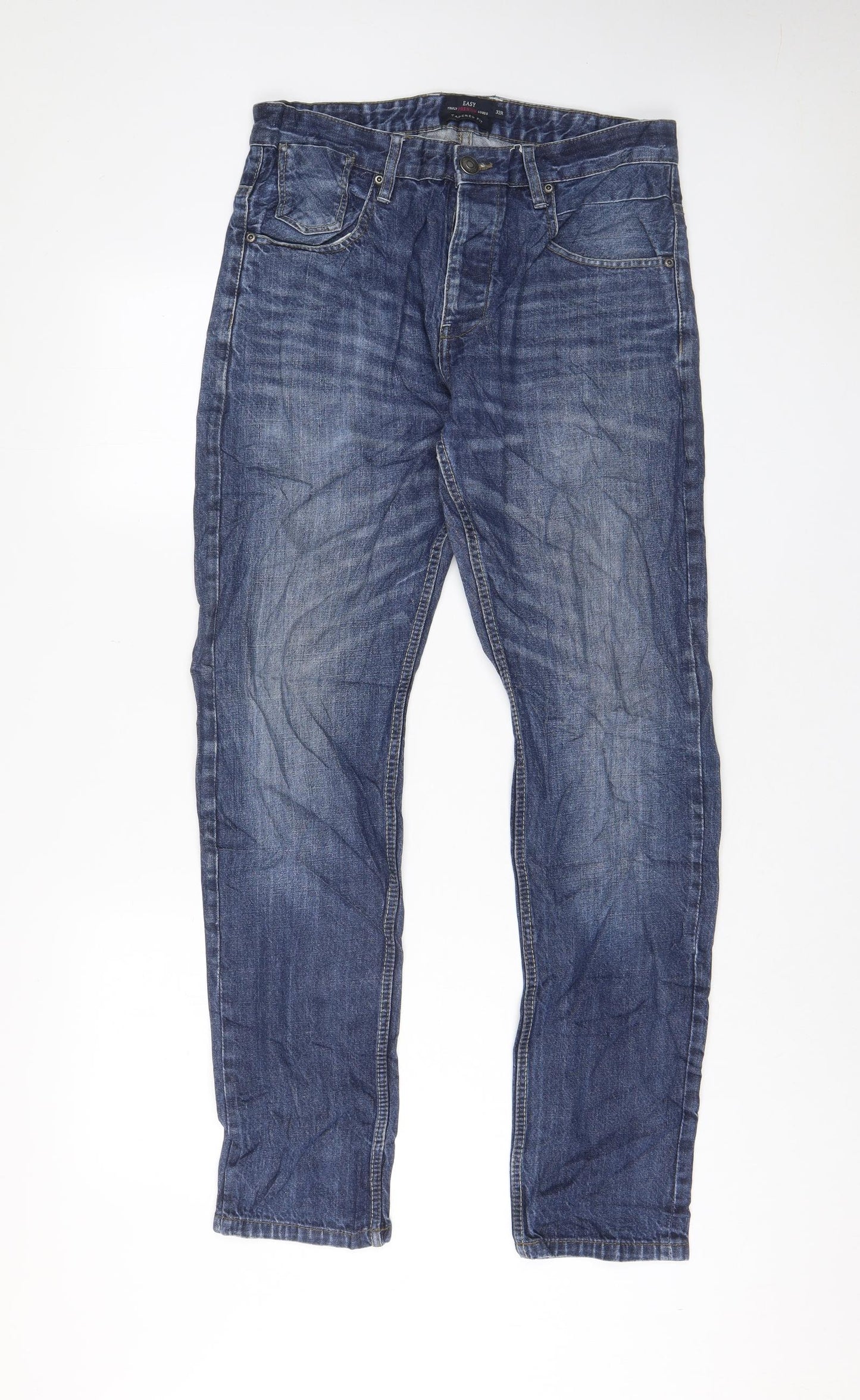 Easy Mens Blue Cotton Tapered Jeans Size 32 in L32 in Regular Button - Pockets