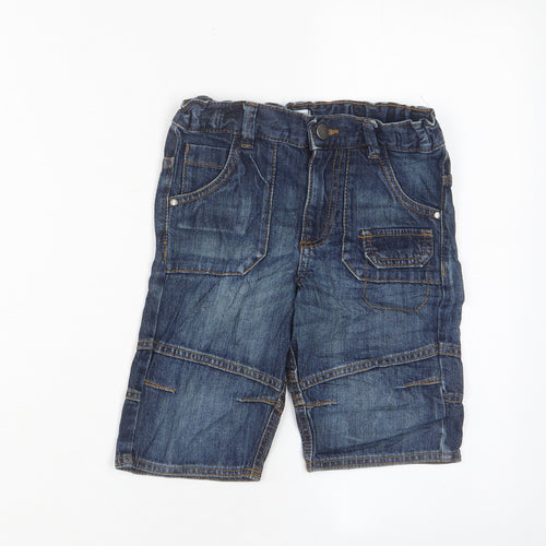 F&F Boys Blue Cotton Cargo Shorts Size 5 Years Regular Zip - Adjustable waist, Pockets