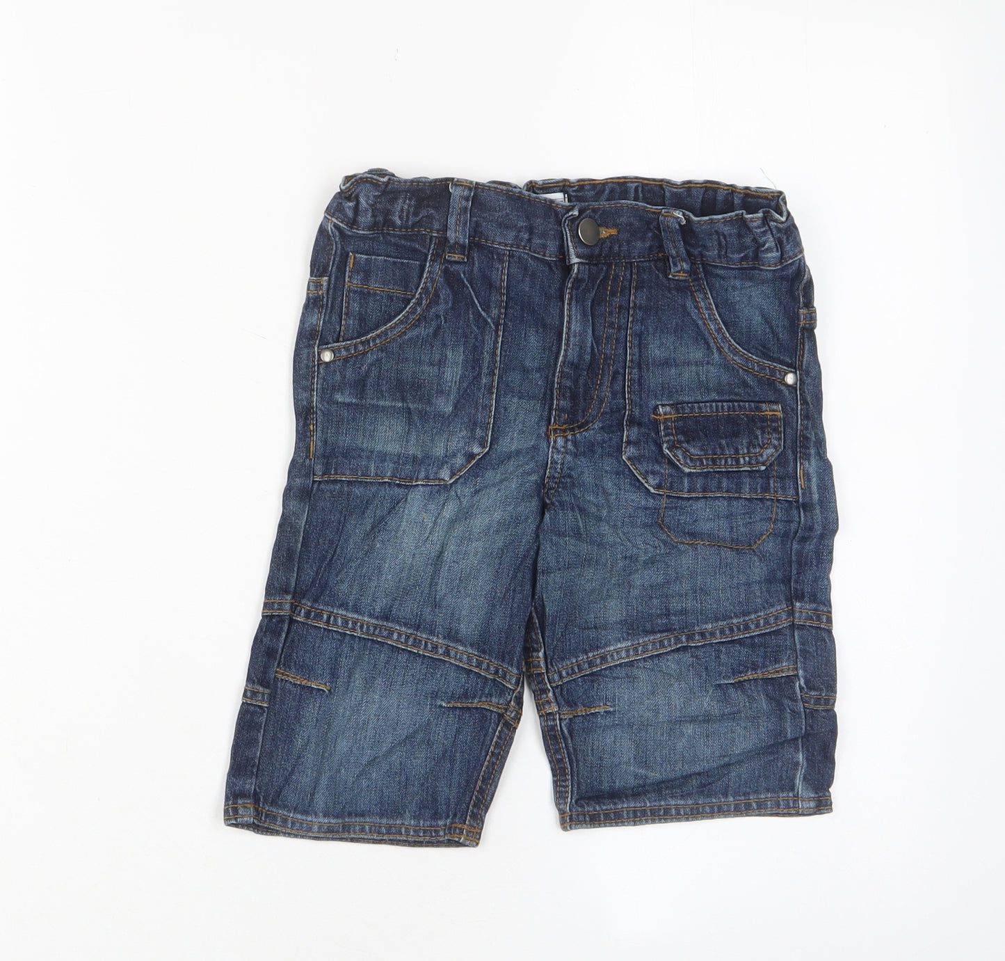 F&F Boys Blue Cotton Cargo Shorts Size 5 Years Regular Zip - Adjustable waist, Pockets