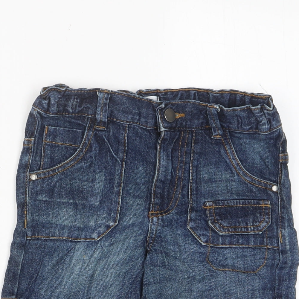 F&F Boys Blue Cotton Cargo Shorts Size 5 Years Regular Zip - Adjustable waist, Pockets