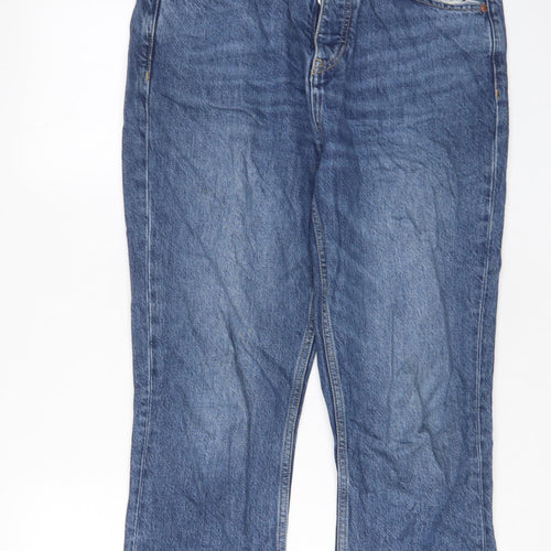 Topshop Womens Blue Cotton Straight Jeans Size 30 L30 in Regular Button - Pockets