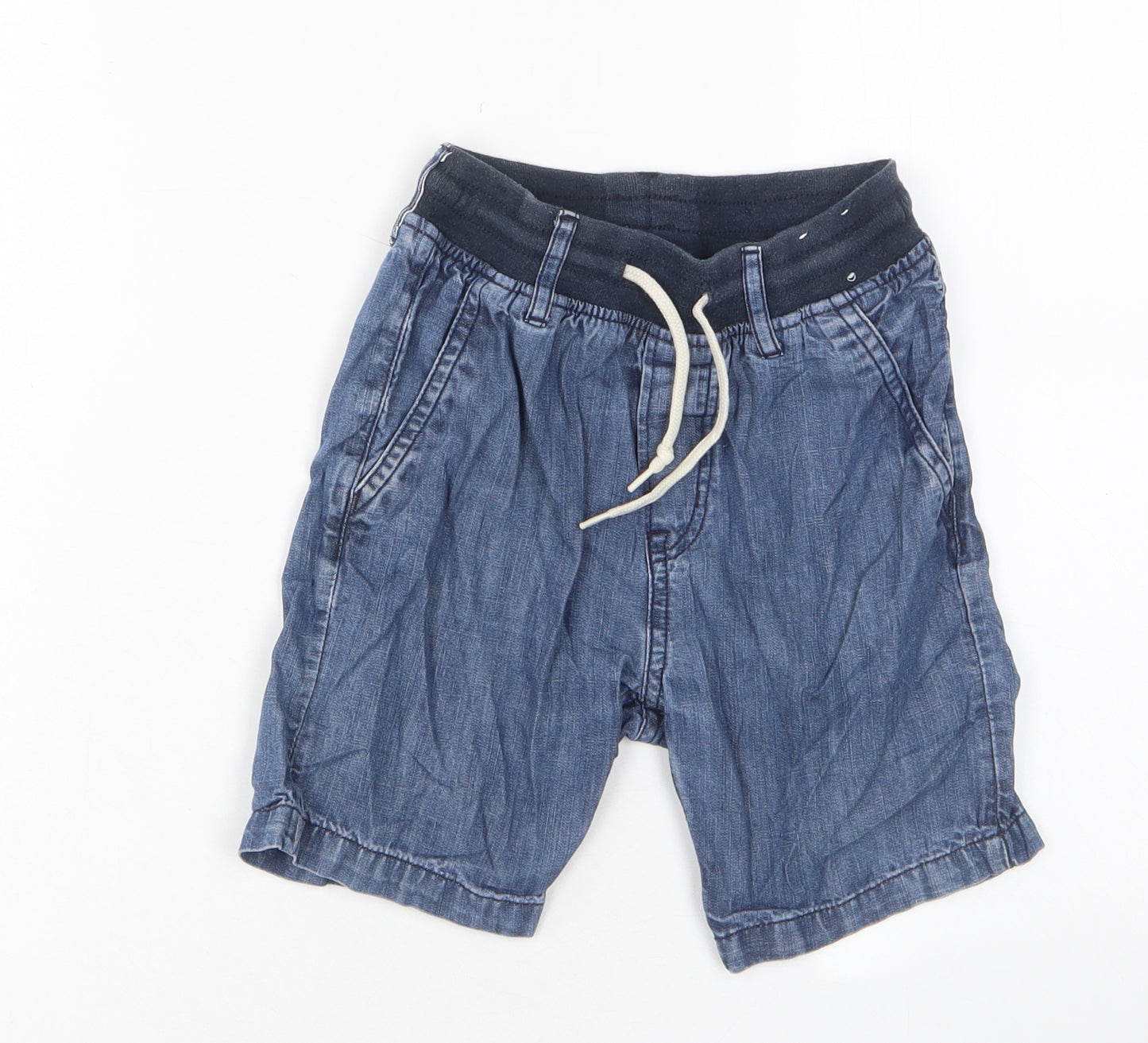 H&M Boys Blue Cotton Bermuda Shorts Size 7-8 Years Regular Drawstring - Pockets