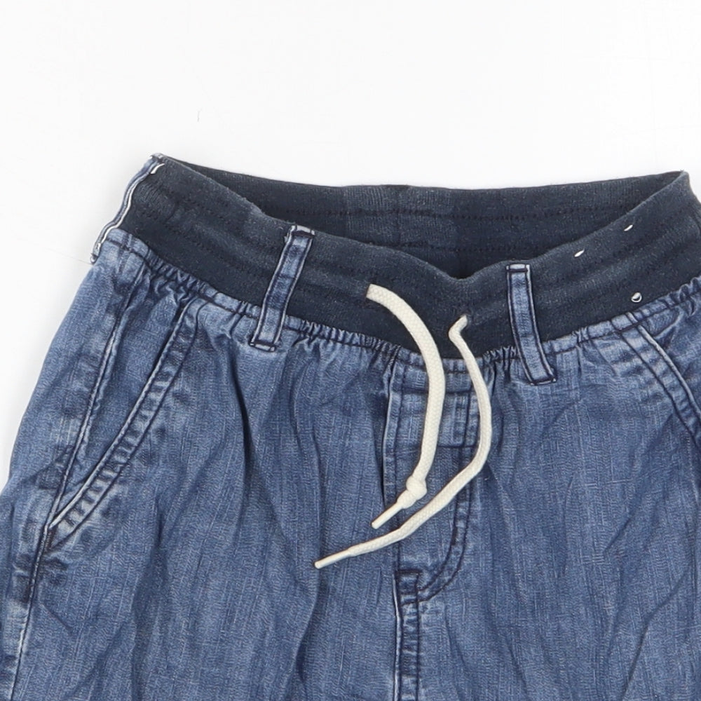 H&M Boys Blue Cotton Bermuda Shorts Size 7-8 Years Regular Drawstring - Pockets