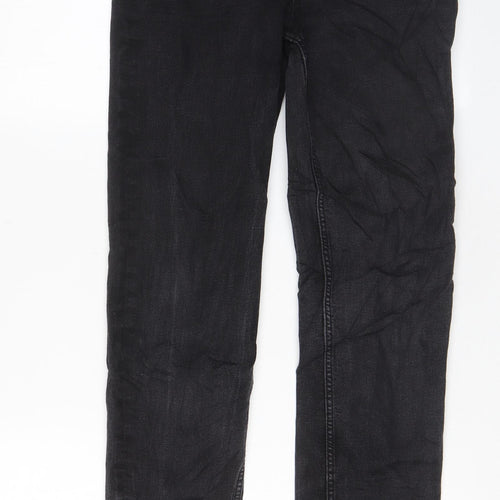 Marks and Spencer Womens Black Cotton Straight Jeans Size 14 L31 in Regular Zip - Pockets