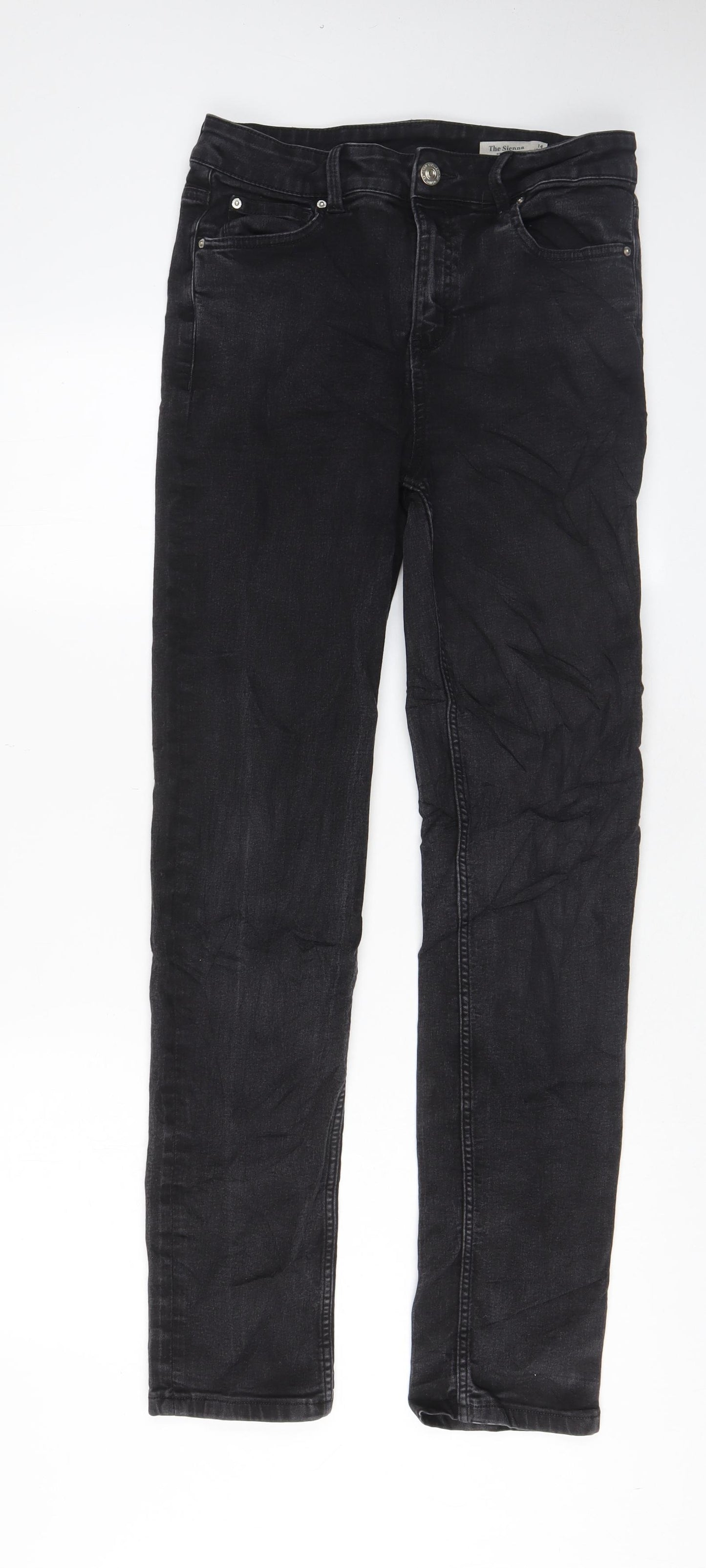 Marks and Spencer Womens Black Cotton Straight Jeans Size 14 L31 in Regular Zip - Pockets