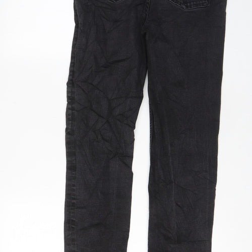Marks and Spencer Womens Black Cotton Straight Jeans Size 14 L31 in Regular Zip - Pockets