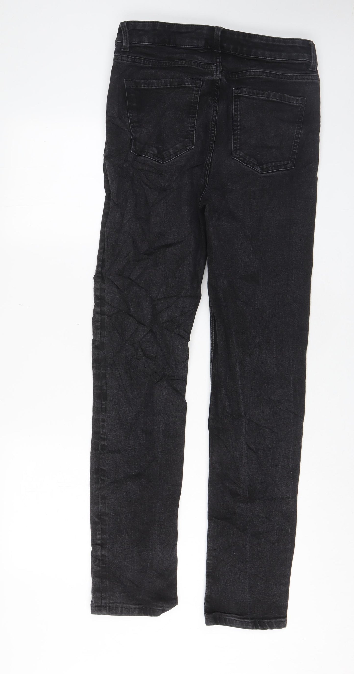 Marks and Spencer Womens Black Cotton Straight Jeans Size 14 L31 in Regular Zip - Pockets