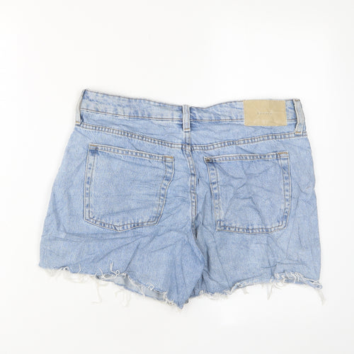 H&M Womens Blue Cotton Basic Shorts Size 10 L4 in Regular Zip - Pockets