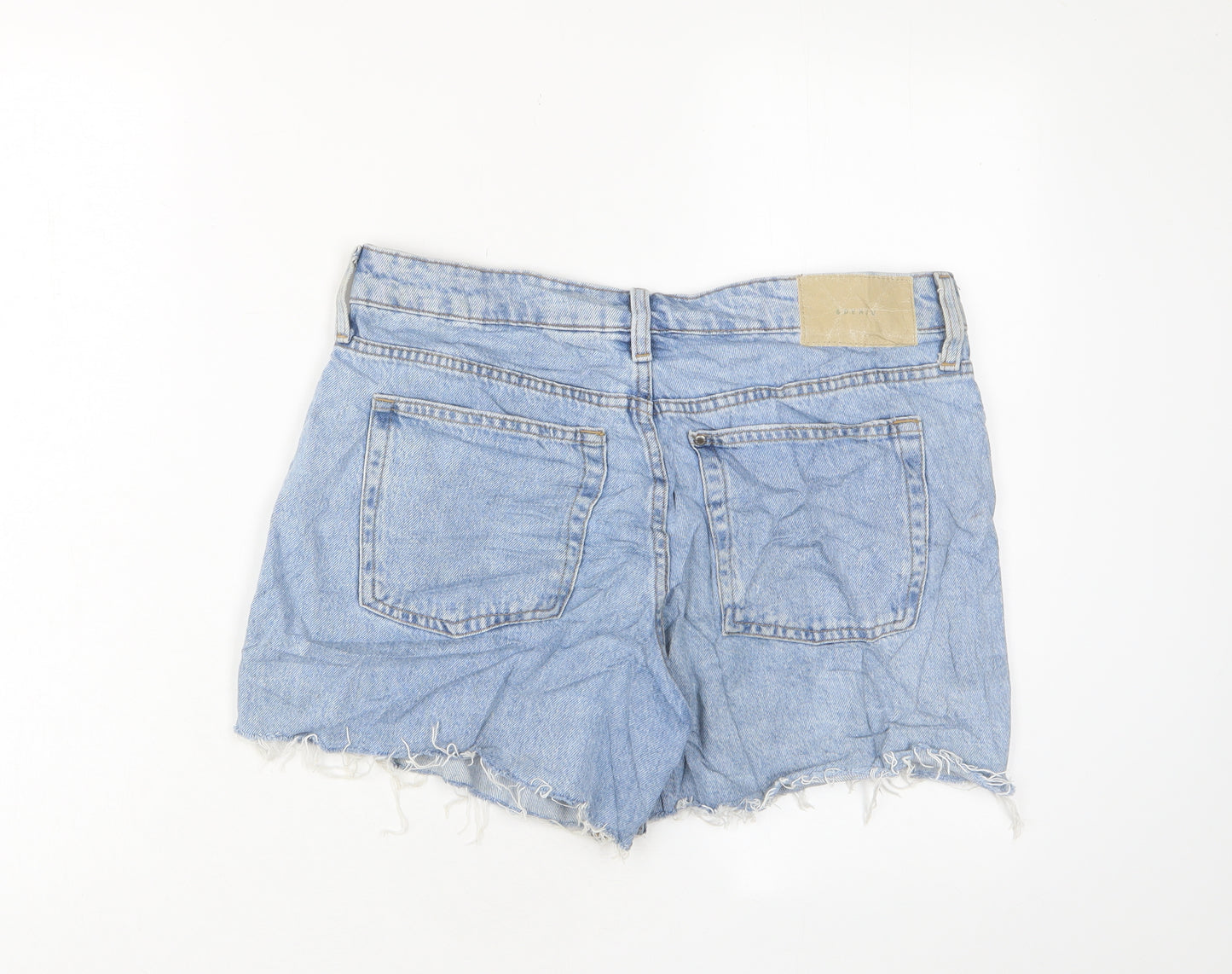 H&M Womens Blue Cotton Basic Shorts Size 10 L4 in Regular Zip - Pockets