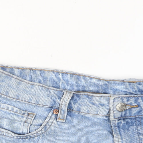 H&M Womens Blue Cotton Basic Shorts Size 10 L4 in Regular Zip - Pockets