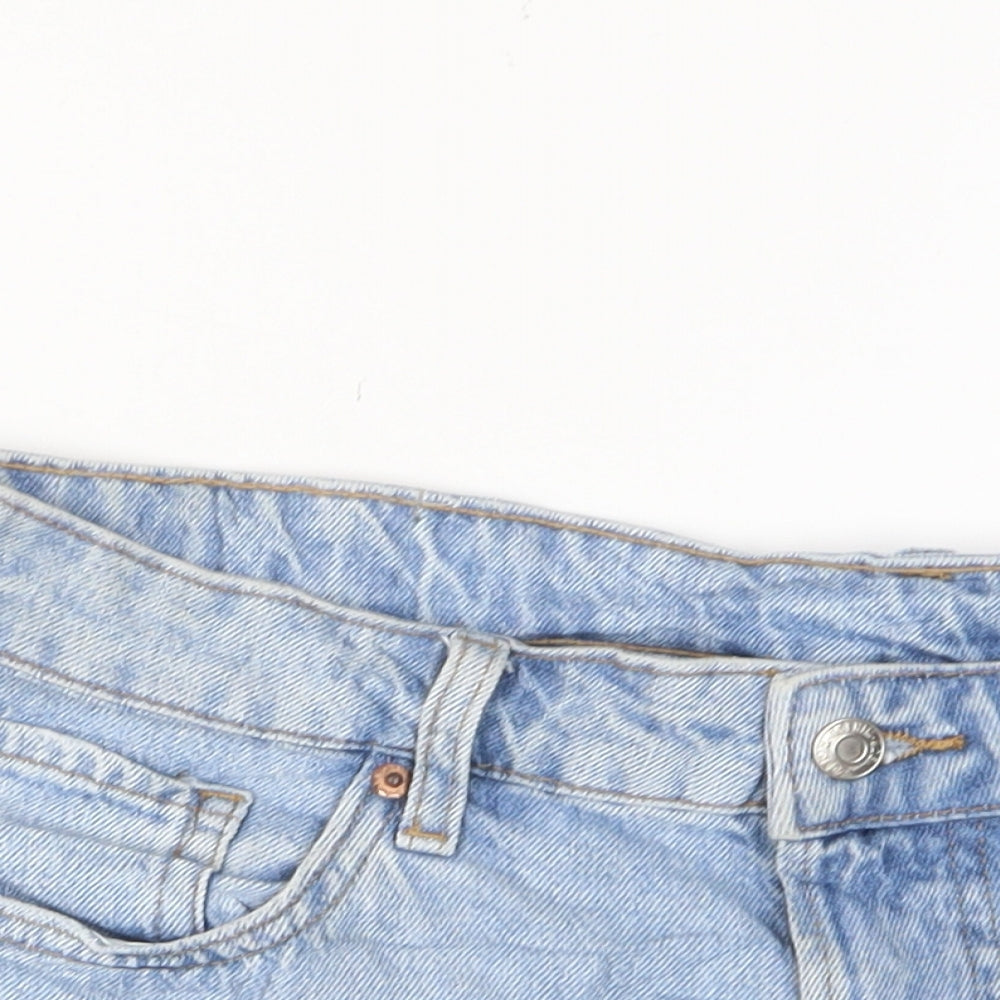 H&M Womens Blue Cotton Basic Shorts Size 10 L4 in Regular Zip - Pockets