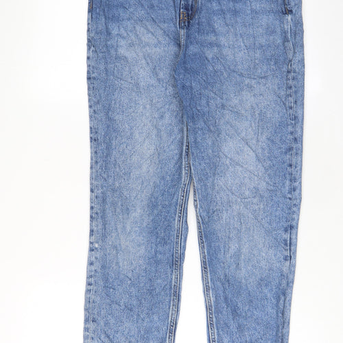 Denim & Co. Womens Blue Cotton Straight Jeans Size 12 L29 in Regular Zip - Freyed Hem