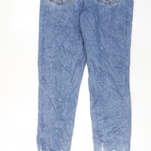 Denim & Co. Womens Blue Cotton Straight Jeans Size 12 L29 in Regular Zip - Freyed Hem