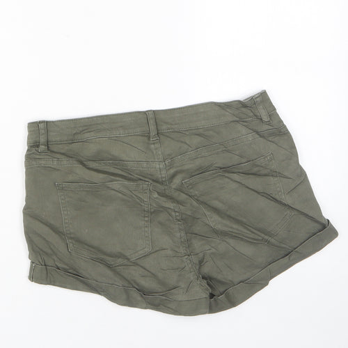 H&M Womens Green Cotton Basic Shorts Size 8 Regular Zip - Pockets