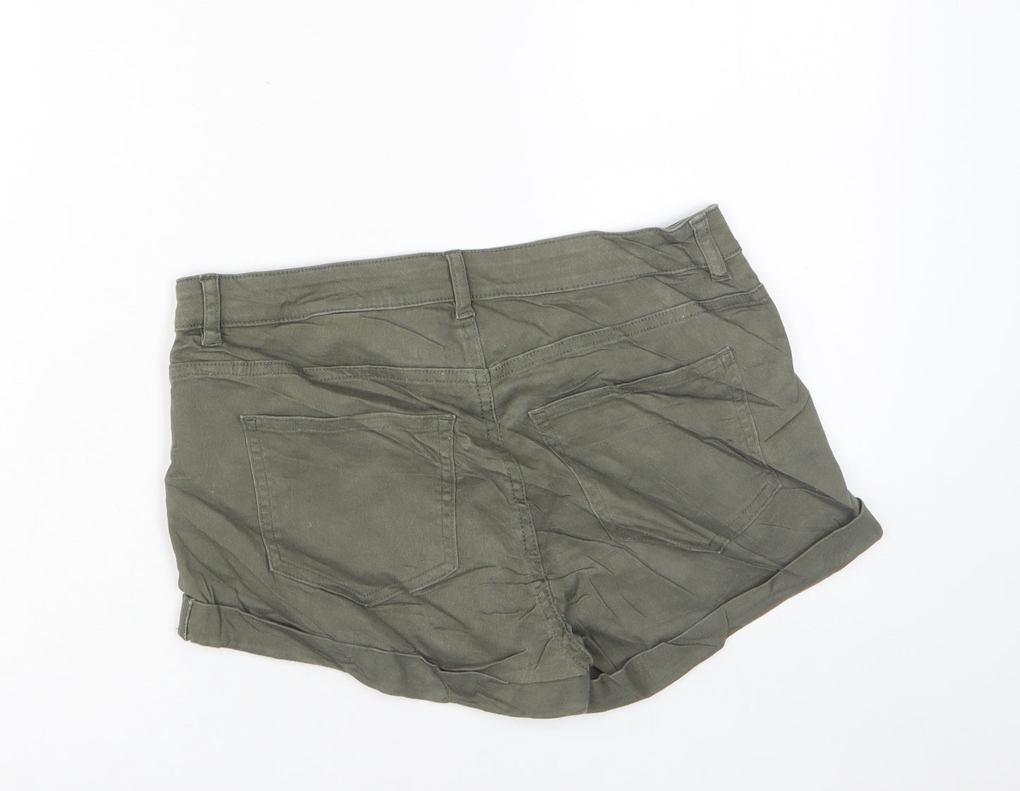 H&M Womens Green Cotton Basic Shorts Size 8 Regular Zip - Pockets