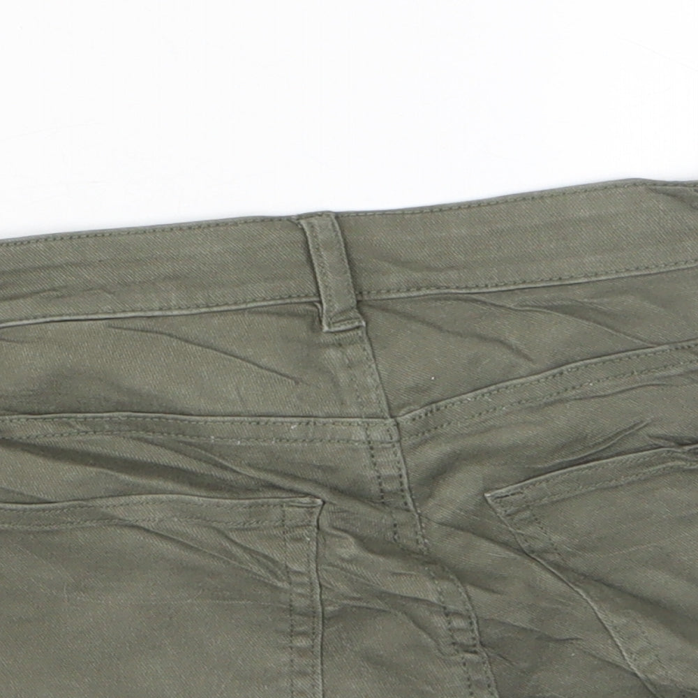 H&M Womens Green Cotton Basic Shorts Size 8 Regular Zip - Pockets