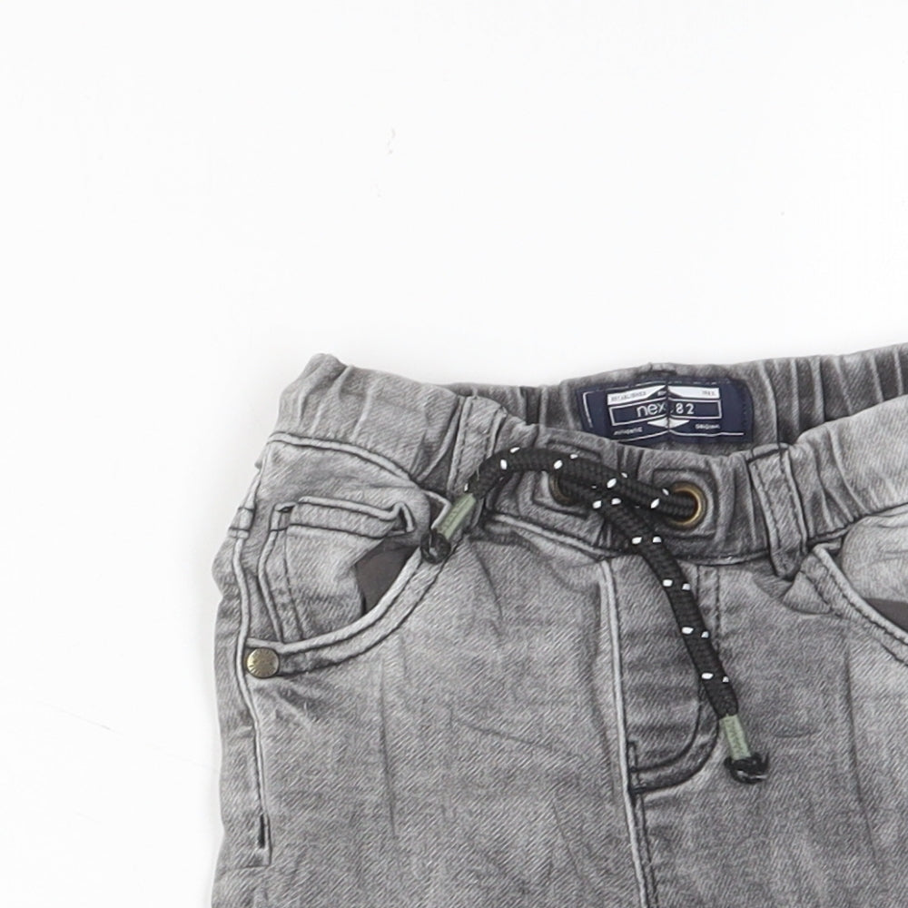 NEXT Boys Grey Cotton Capri Jeans Size 12-18 Months Drawstring - Cuffed, Pockets