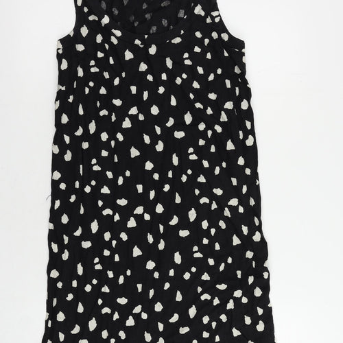 Marks and Spencer Womens Black Animal Print Linen Shift Size 8 Round Neck Pullover