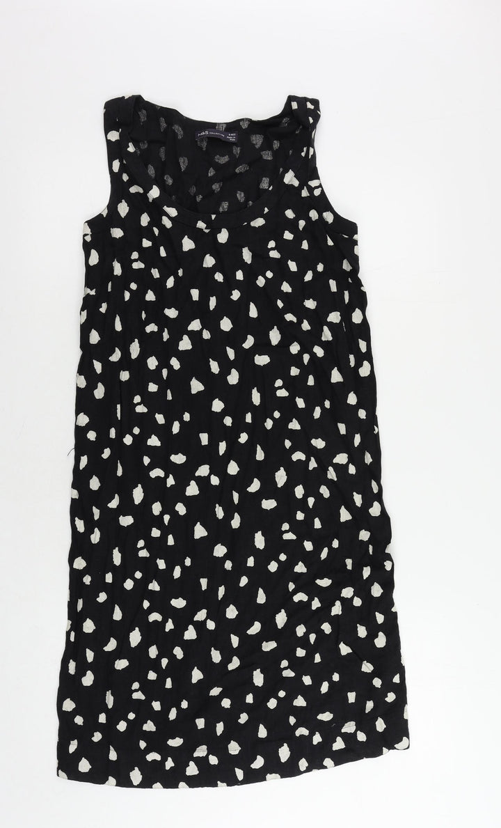 Marks and Spencer Womens Black Animal Print Linen Shift Size 8 Round Neck Pullover