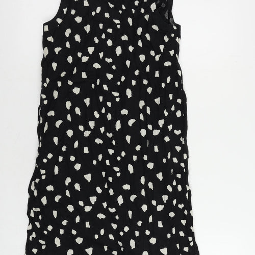 Marks and Spencer Womens Black Animal Print Linen Shift Size 8 Round Neck Pullover