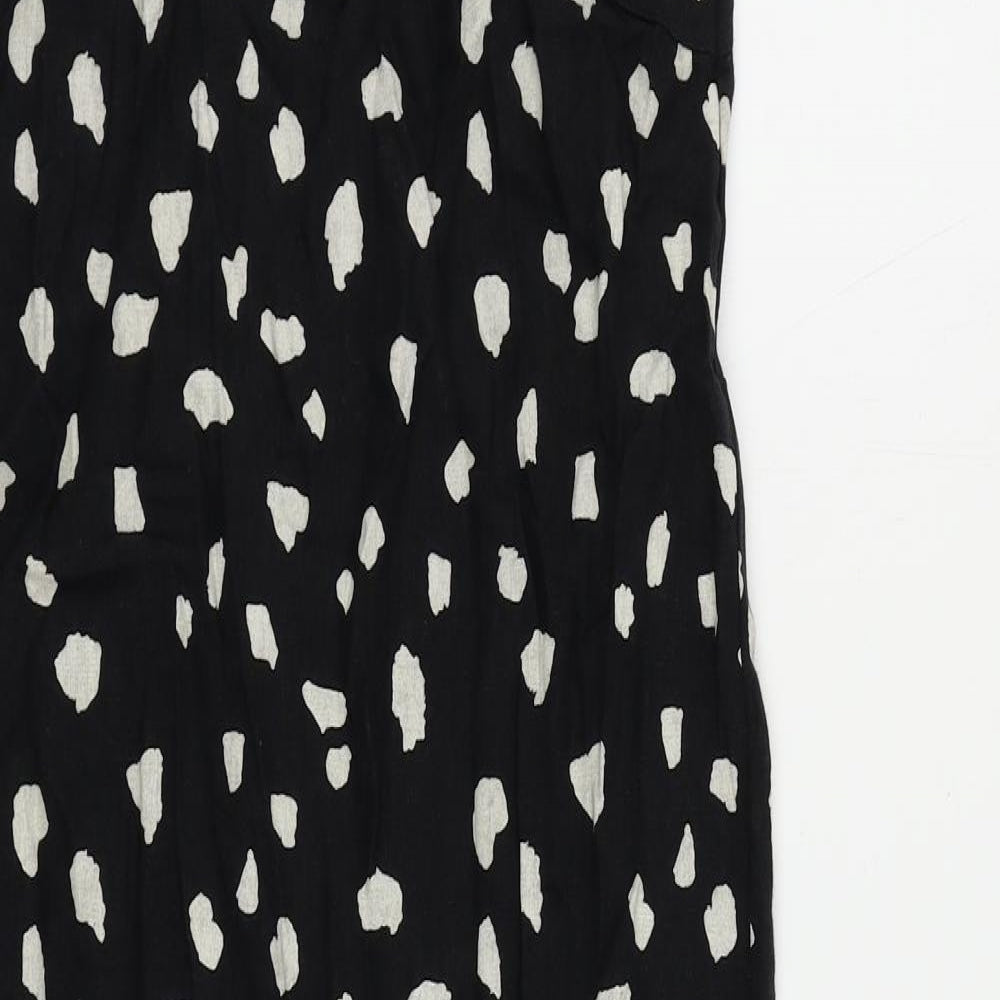 Marks and Spencer Womens Black Animal Print Linen Shift Size 8 Round Neck Pullover