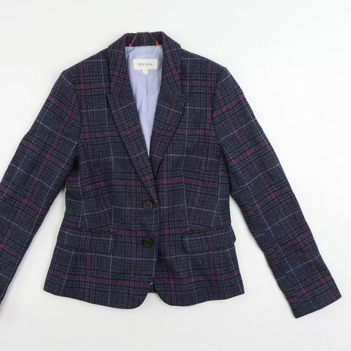 Per Una Womens Blue Plaid Jacket Blazer Size 10 Button