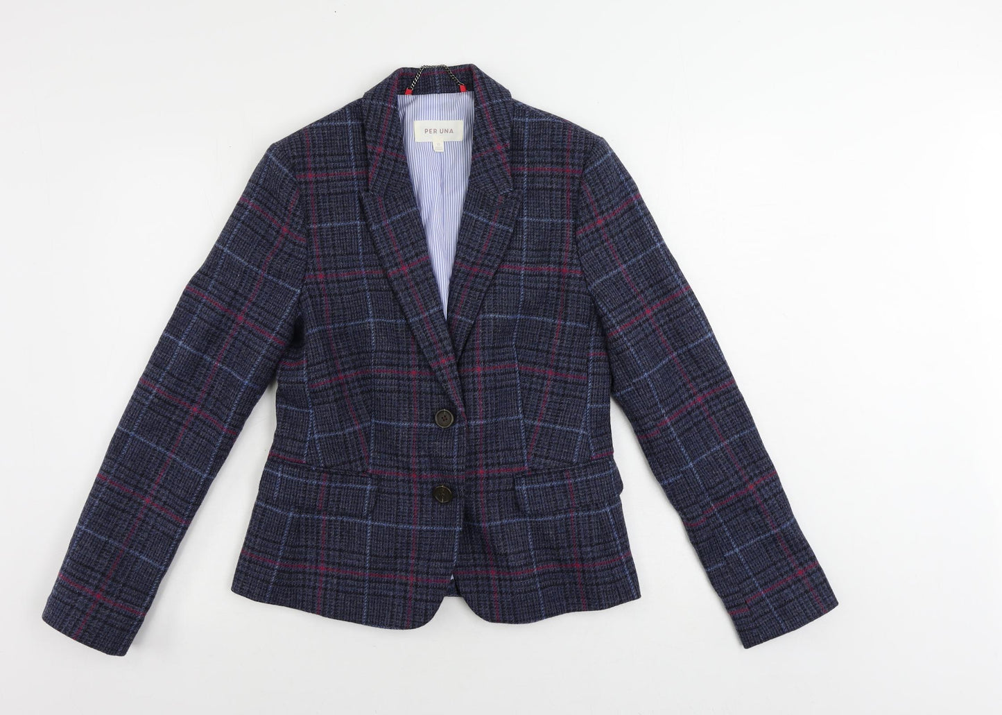 Per Una Womens Blue Plaid Jacket Blazer Size 10 Button