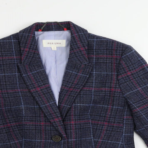 Per Una Womens Blue Plaid Jacket Blazer Size 10 Button