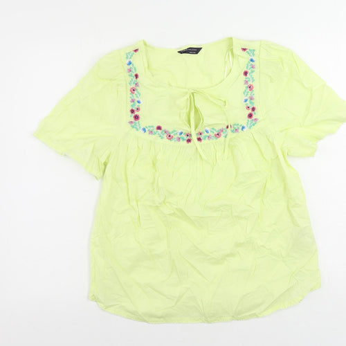Marks and Spencer Womens Yellow Cotton Basic Blouse Size 6 V-Neck - Embroidered