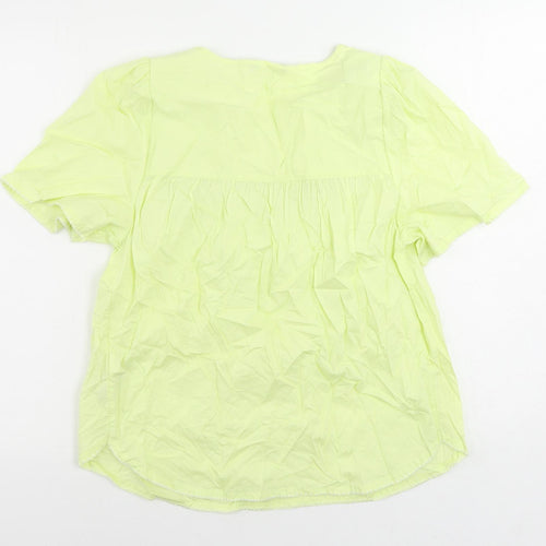 Marks and Spencer Womens Yellow Cotton Basic Blouse Size 6 V-Neck - Embroidered