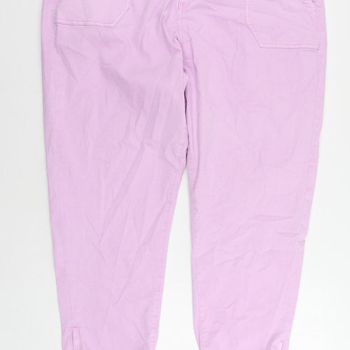 Marks and Spencer Womens Purple Cotton Trousers Size 22 L27 in Regular Zip - Elastic Waist